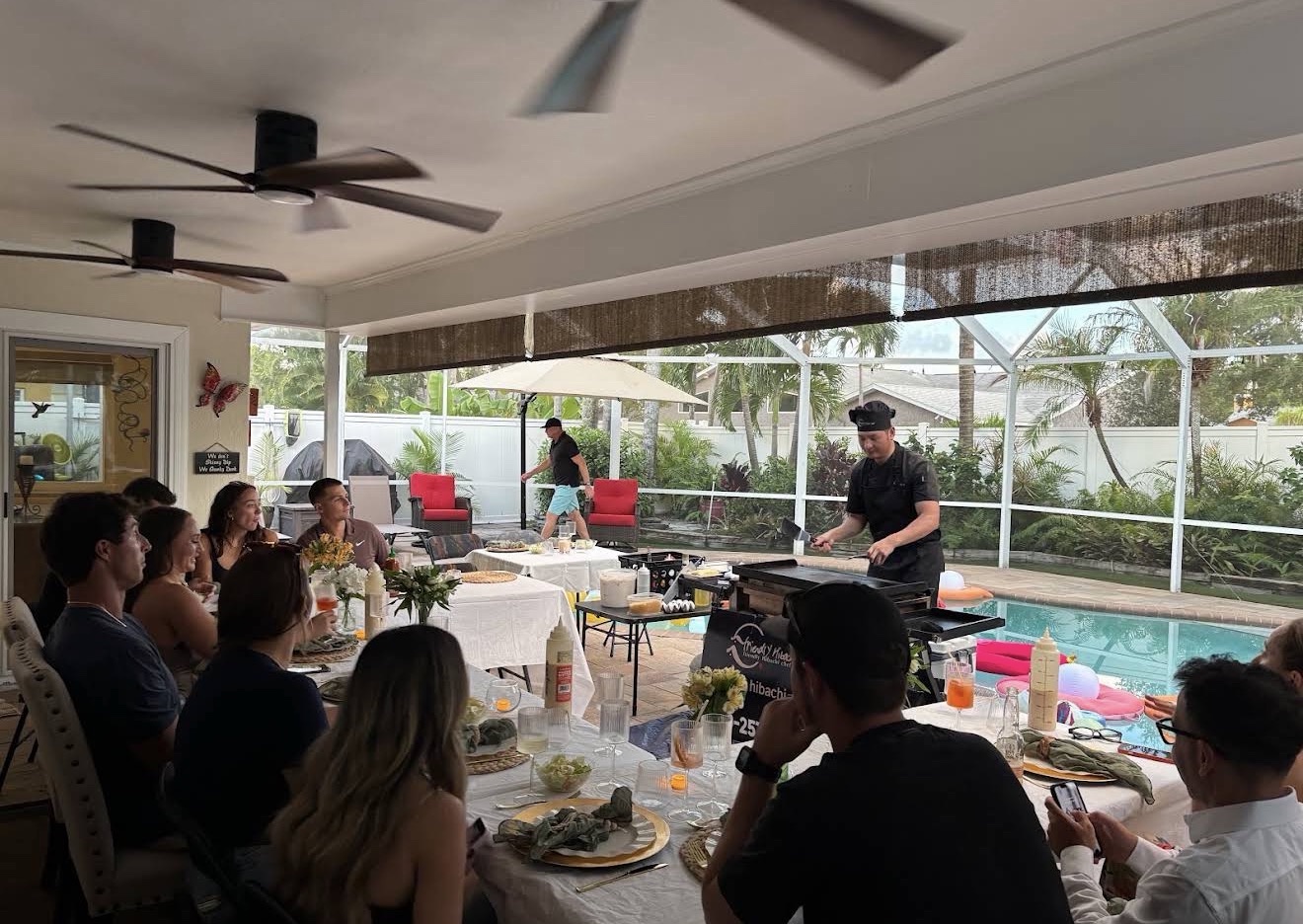 Plated hibachi meal with steak, shrimp, fried rice and dipping sauces in Florida