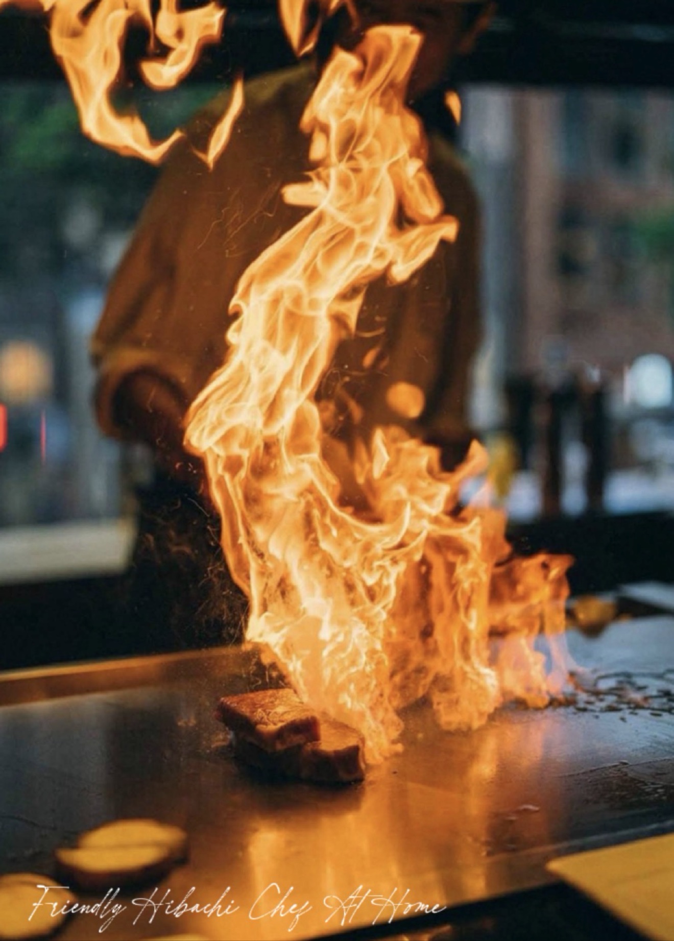 Close-up of flames on a hibachi grill