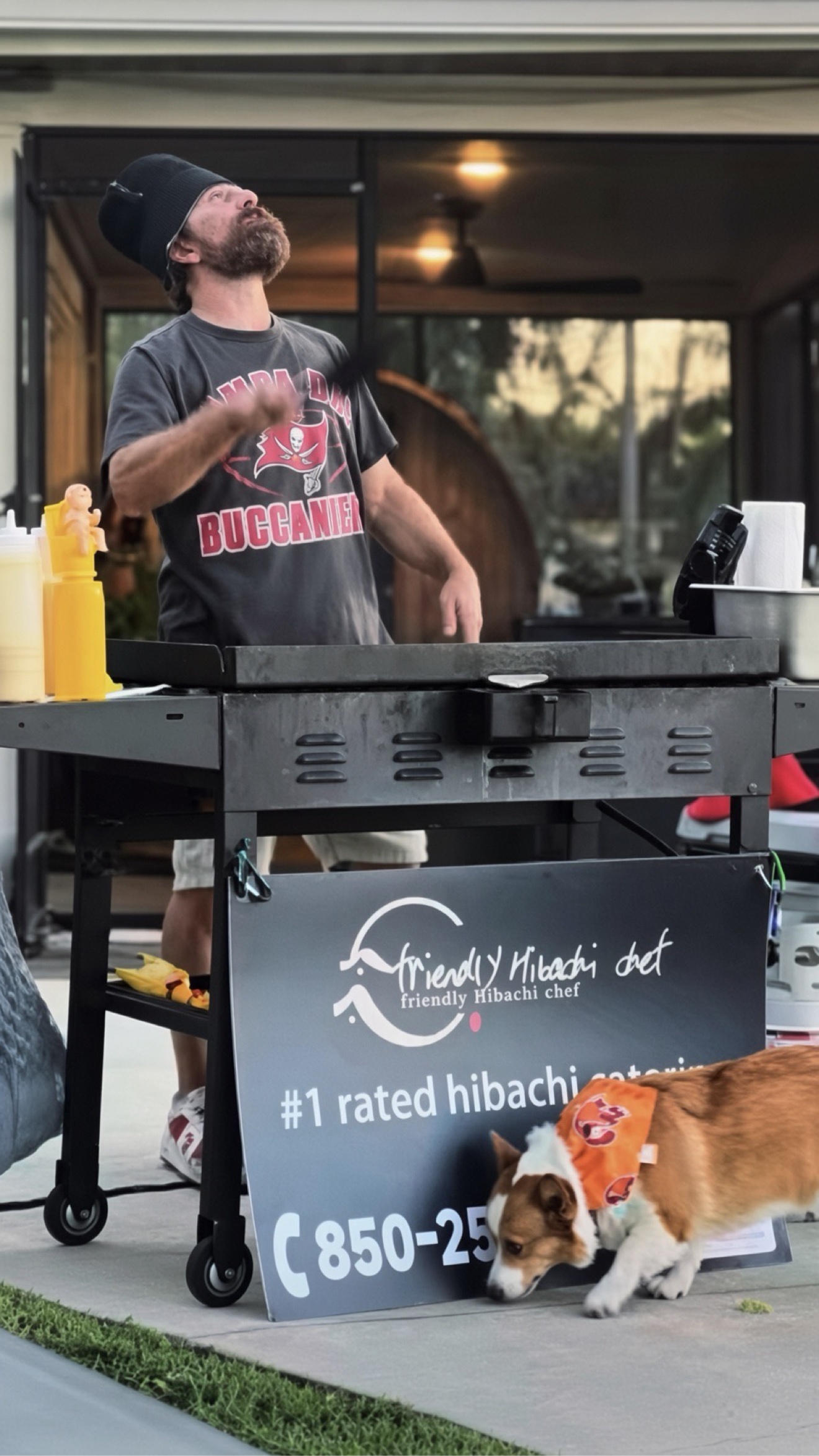 Table spread of hibachi dishes and sauces served family style in Florida